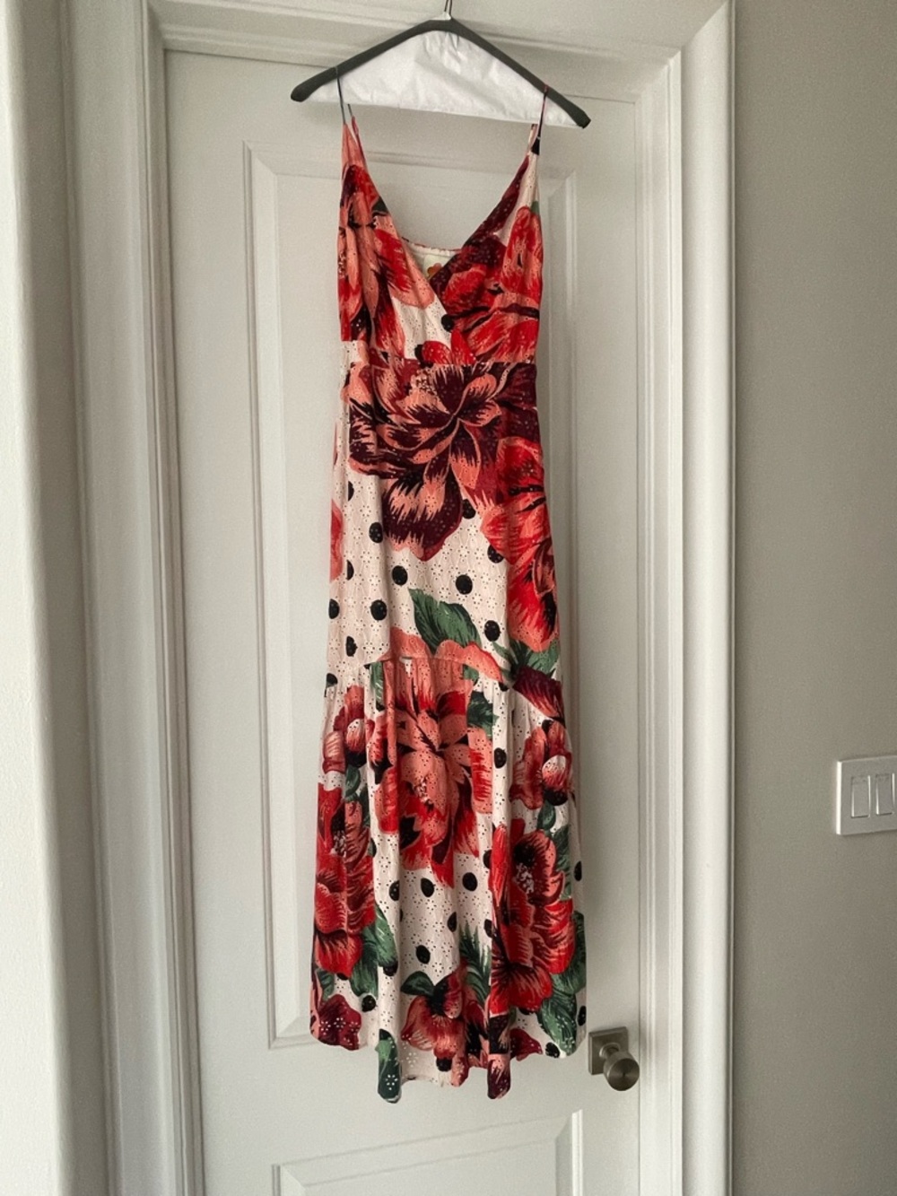 FARM Rio Red Floral Maxi Slip Dress with Cream Base